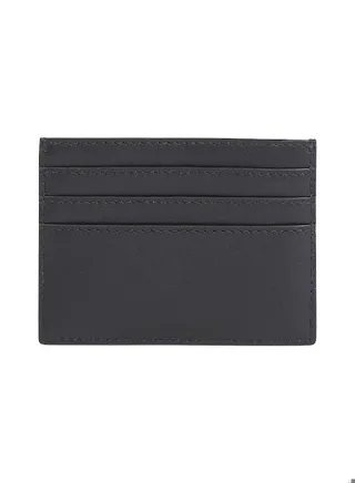 Women's Metallic Logo Leather Credit Card Holder -  Leather, Black 