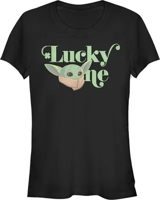 Junior's Star Wars: The Mandalorian St. Patrick's Day Grogu Lucky One T-Shirt - Black - 2X Large