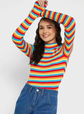 Stripe Cropped Sweater 