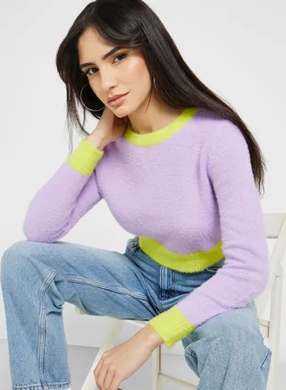 Color Block Crop Sweater 