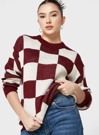 Intarsia Checkered Sweater 