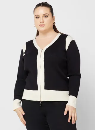 Contrast Detail Button Down Cardigan 