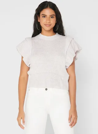Ruffle Sleeve Knitted Sweater 