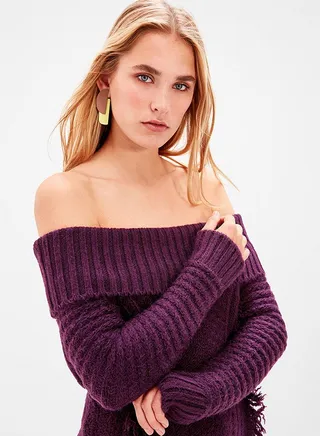 Off-Shoulder Tassel Detail Sweater Purple 