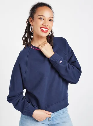 Branded Neck Sweater Dark Blue 