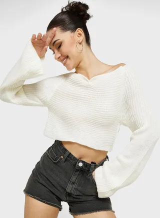Bardot Style Cropped Sweater 
