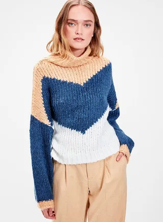 Turtle Neck Multi Colourblock Sweater Camel 