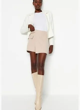 Stone Chain Double Breasted Weave Short Skirt TWOAW23SR00067