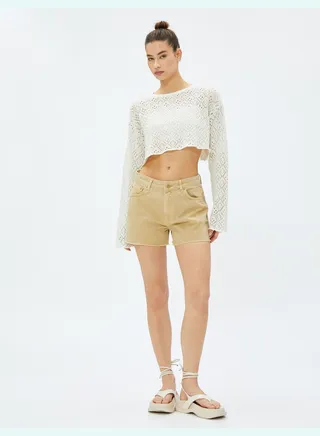 Destroyed Cotton Pocket Detail Mini Shorts