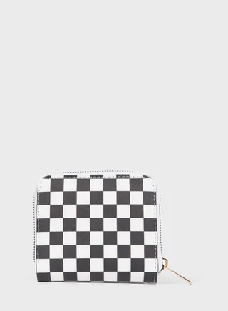 Women'S Checkerboard Patterned Faux Leather Wallet