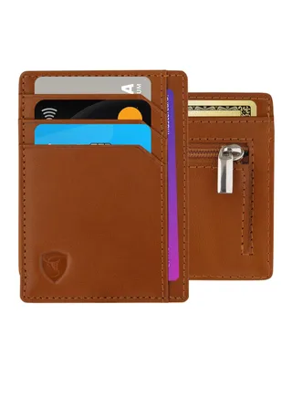 Wallet Leather Cardholder For Men Women Minimalist RFID Protected  Tan 