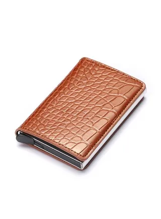 RFID Protection Leather Cover Ultra-Thin Aluminum Case Premium Credit Card Holder Automatic Pop UP Wallet 