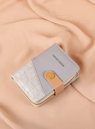 Leather Flip Wallet & Card Holder with 10 Pockets and Zipped Pocket Gray 