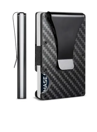 Carbon Fiber Wallet, Front Pocket Wallets for Men, Mini Credit Card Holder with Metal Money Clip, RFID Blocking Slim Wallet, Minimalist Futuristic Design, Store Various Cards Such As Bank, Ideal Gift 
