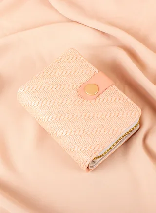 Leather Flip Wallet & Card Holder with 10 Pockets and Zipped Pocket Blush Pink 