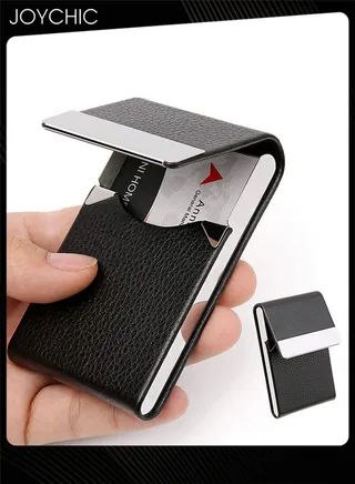 PU Waterproof Professional Business Card Holder Case Luxury Metal Name Card Storage with Magnetic Shut Wallet Credit Card ID Case for Men Women Black Office Work 