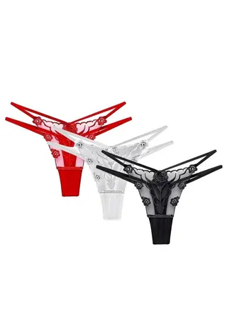3 Pack Women Mesh Thong Floral G-string Panties Knickers Lingerie Underwear L 