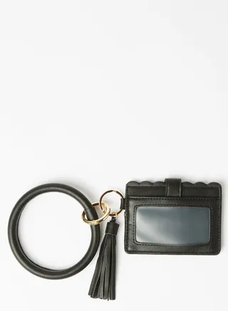 Tassel Detail Printed Card Holder Black 