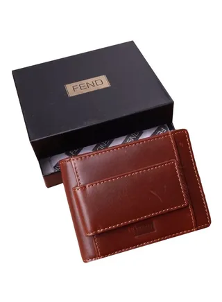 Fend Genuine Leather Card Holder Wallets with RFID Blocking for Men's and Women's Brown 