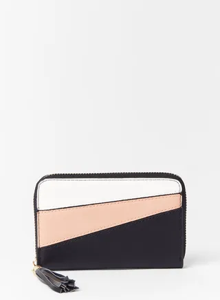 Tassel Detail Zip Around Wallet Black/Pink/White 