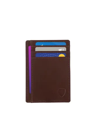 Cardholder For Men Women Genuine Leather Wallet Minimalist RFID Protected  Brown 