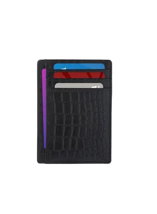 Cardholder For Men Women Genuine Leather Wallet RFID Protected  Black Croco 