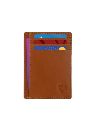 Cardholder for Men Women Genuine Leather Wallet Minimalist RFID Protected  Tan 