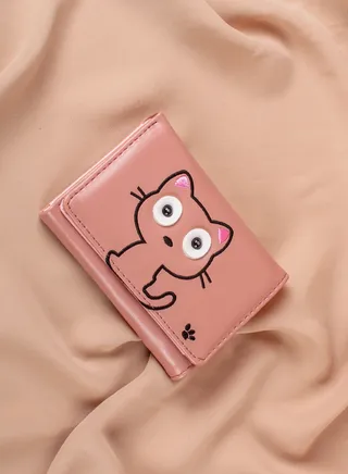 Leather Flip Wallet & Card Holder with 7 Pockets and Zipped Pocket Brown - Kitten 
