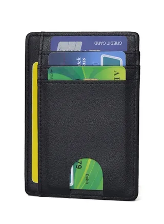 Multi-Function Slim Minimalist Genuine Leather Front Pocket Wallet Clip for Men, RFID Blocking Mini Money Card Clip Wallet Black 