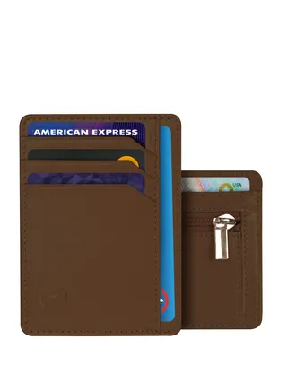 Slim Wallet RFID Secured Credit Card Holder  Minimalist  Brown 