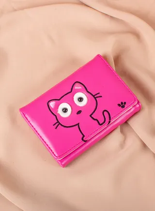 Leather Flip Wallet & Card Holder with 7 Pockets and Zipped Pocket Fushia - Kitten 