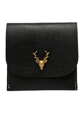 Flap Over Deer Design Wallet Black 