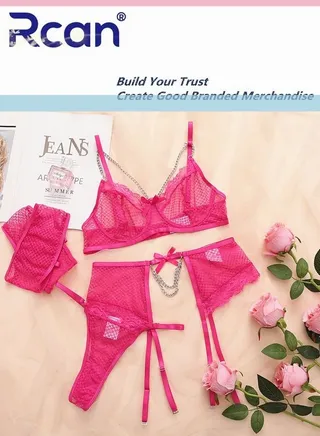 5 Piece Lingerie Women's Teddy Babydoll Garter Strap Chain Plus Size Bra and Panty Set 