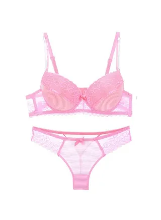 Comfy Solid Color C D Cup Thin Cup Lace Bra Panty Set Women's . 