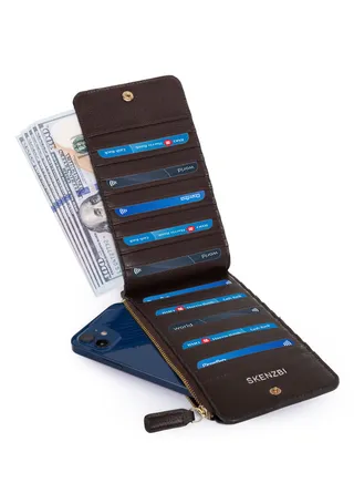 Women's Wallet  RFID Blocking Leather Multi Card Organizer with Zipper Pocket Brown 