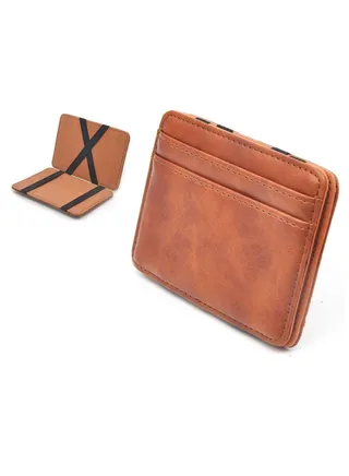 Magic Money Clip and Cards Holder Wallet for Men and Women, Slim Minimalist Leather ID Card Credit Card and Cash Holder (Brown) 