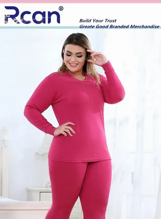 Women's Thermal Underwear Set Crew Neck Long Sleeve Winter  Base Layer Bottom Shirt 2 Piece Slim Fit Top and Trousers Plus Size 