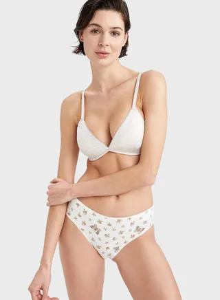 Plunge Lace Detail Bra And Brief Set Multicolour 