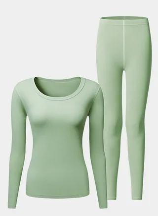 Thermal Underwear Women Ultra-Soft Long Johns Set Base Layer Skiing Winter Warm Top & Bottom-Green 