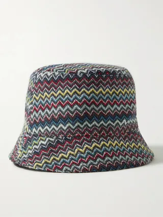 Crochet-Knit Wool-Blend Bucket Hat