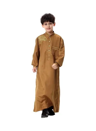Pack Of 50 Kids Embroidered Kandora Brown/Beige 