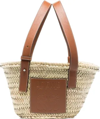 LOEWE PAULA'S IBIZA- Basket Small Raffia And Leather Tote Bag
