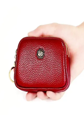 Compact Luxury Real Leather Ladies' Coin Wallet - Elegant Small Purse with Dual Zip Compartments, Fashion Accessory 