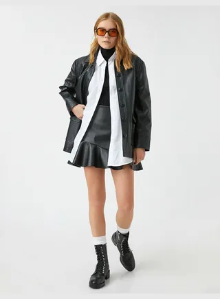 Ruffle Faux Leather Skirt