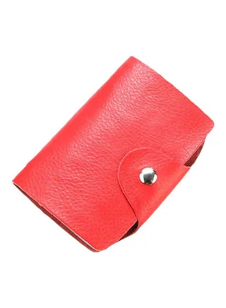 Leather 26 Slots Business ID Card Case Rose Red 
