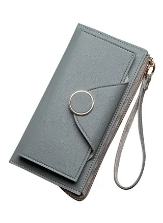 Bifold Zipper Long Wallet Grey 