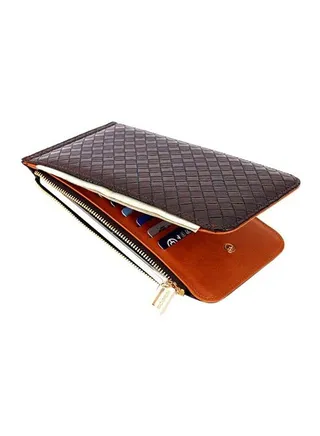 Leather Zipper Wallet Brown 