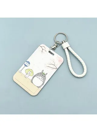 Anime ID Card Holder with Wrist Strap Totoro and Rabbit Painting For Keys Keychain Badge Holder Compatible with Credit Card / Student Card / Bus Transportation Card 