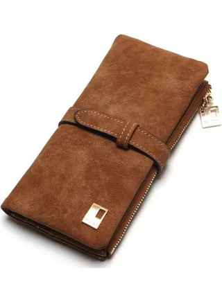 Vintage Matte Leather Card & Id Cases Multi-Card Long Big Bifold Wallet For Women Brown 