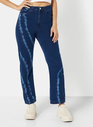 Tie-Dye Straight Jeans Blue 